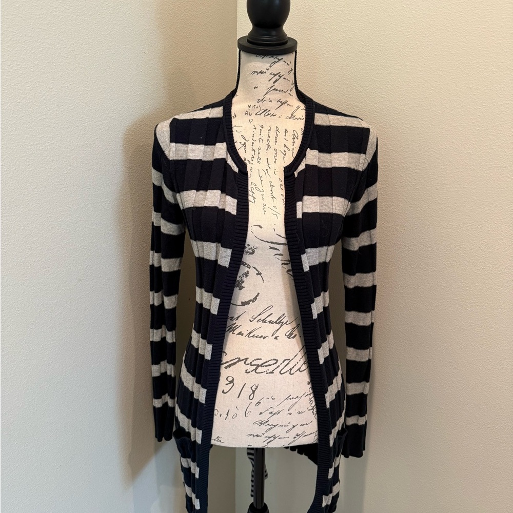 Maple sold at Anthropologie Black and White Striped Cardigan Sweater